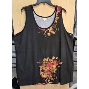 Lularoe Relaxed‎ Fit Round Neck Black Floral Cotton Blend Tank Dress Women's 3X